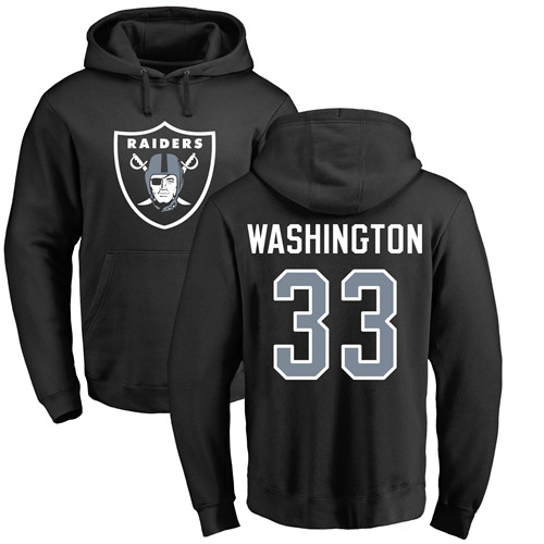 Men Oakland Raiders Black DeAndre Washington Name and Number Logo NFL Football #33 Pullover Hoodie Sweatshirts->nfl t-shirts->Sports Accessory